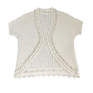 Vintage Loft Crochet Cardigan Shrug Size XL Cream Heavy Cottagecore Boho